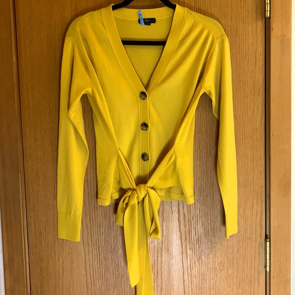 J. Crew Sweaters - J Crew U.K. Mustard Color Merino Wool Button Cardigan with Waist Tie